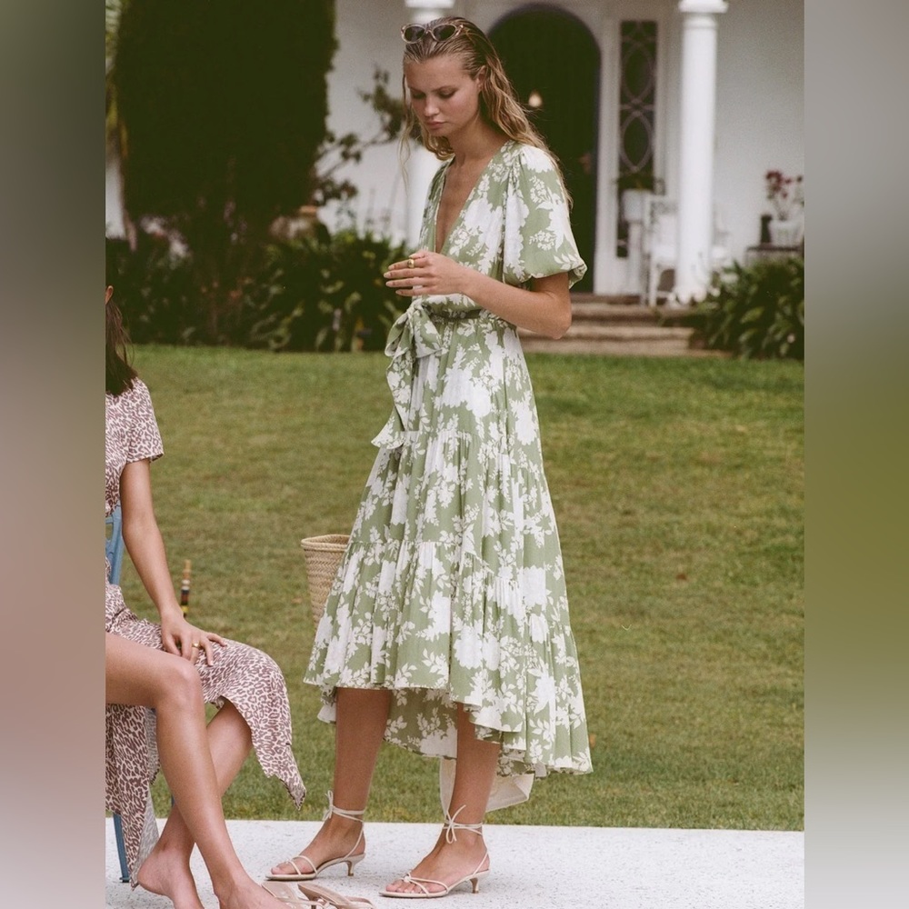 KIVARI Yara Floral Apple Green Tie Front Maxi Dress NWT - Picture 7 of 16